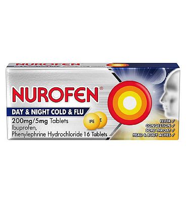 Nurofen Day/Night Cold & Flu Relief Ibuprofen 200mg/5mg Tablets 16s