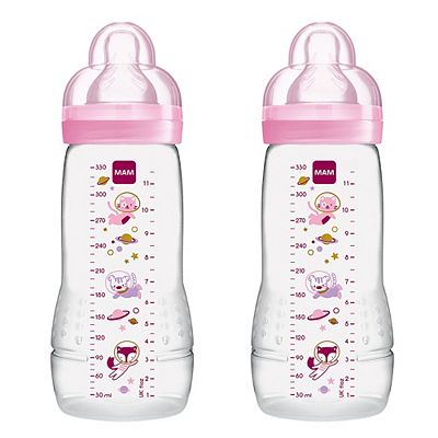 MAM 330ml Baby Feeding Bottles x 2- Pink