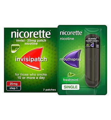 Nicorette Starter Bundle: Nicorette Invisi 25mg Patch 7 & QuickMist 1mg/spray Mouthspray Freshmint 150 sprays