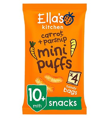 Ella’s Kitchen Organic Carrot and Parsnips Mini Puffs Multipack Baby Snack 10+ Months 4x8g