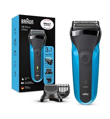 Braun Series 3 Shave and Style Electric Shaver, Wet & Dry Razor for Men - Black/Blue 310BT