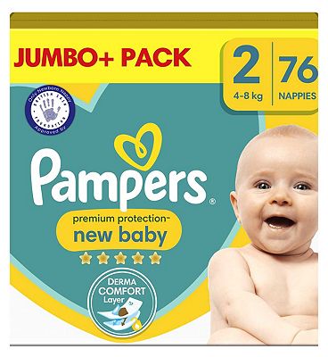 Pampers New Baby Size 2, 76 Newborn Nappies, 4kg-8kg, Jumbo+ Pack
