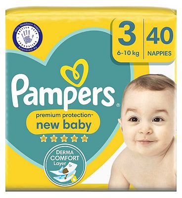 Pampers Premium Protection New Baby Size 3, 40 Nappies, 6kg - 10kg, Essential Pack