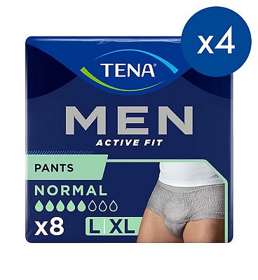 TENA Men Active Fit Incontinence Pants Normal Grey Size Large/Extra Large 4 packs of 8 bundle