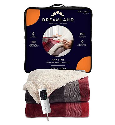 Dreamland Naptime Warming Sherpa Blanket - Tartan Check Red. Grey 180X135