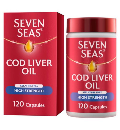 Seven Seas Omega-3 Fish Oil Plus Cod Liver Oil High Strength - 120 One-A-Day Capsules