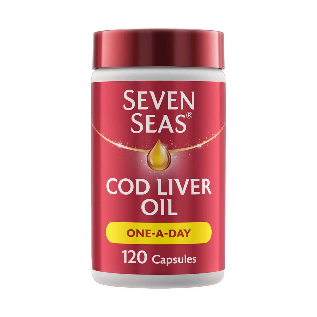 Seven Seas Cod Liver Oil One-A-Day Omega-3 Fish & Vitamin D, 120 Capsules, 4 Months Supply, Caps 525mg