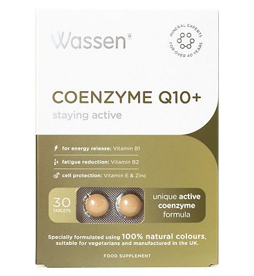 Wassen We Support staying active. COENZYME Q10 + VITAMIN E. 30 Tablets