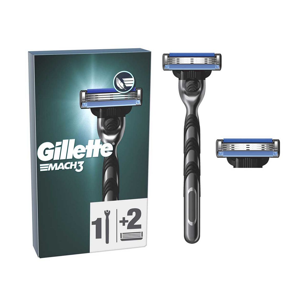 Gillette Mach3 Razor For Men, 1 Razor, 2 Blade Refills