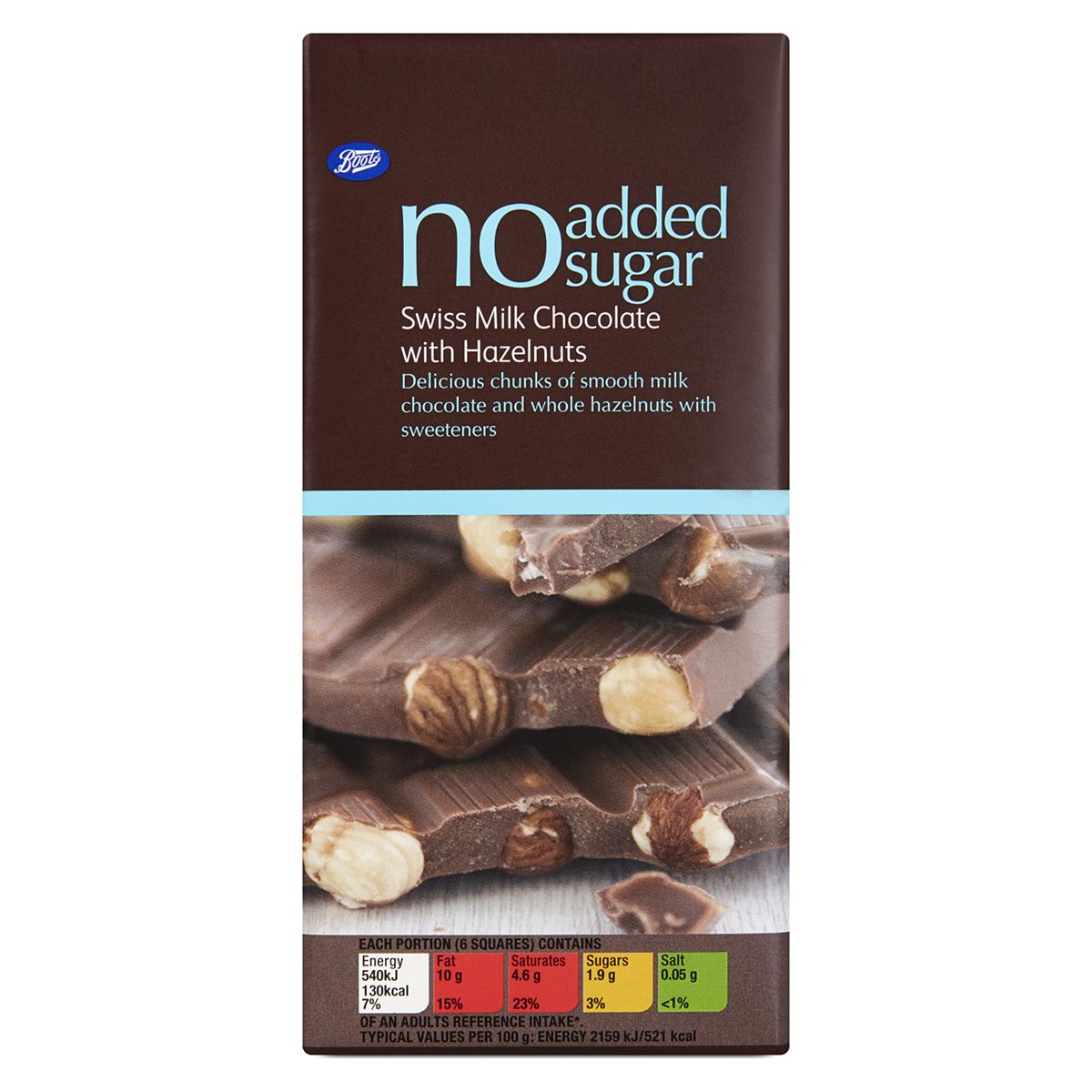   No Added Sugar Swiss Milk Chocolate With Hazelnuts 100G