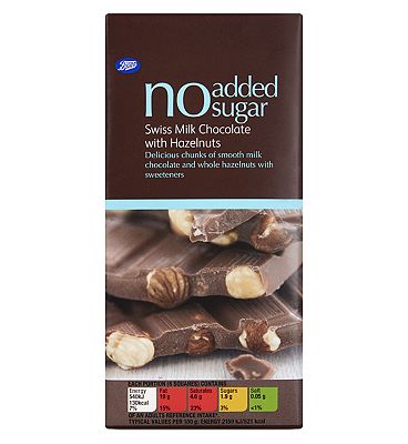 Boots No Added Sugar Swiss Milk Chocolate with Hazelnuts 100g