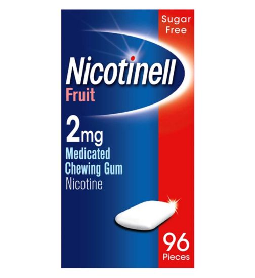 Nicotinell Nicotine Gum, Quit Smoking Aid, Fruit Flavour, 2 mg, 96 Pieces
