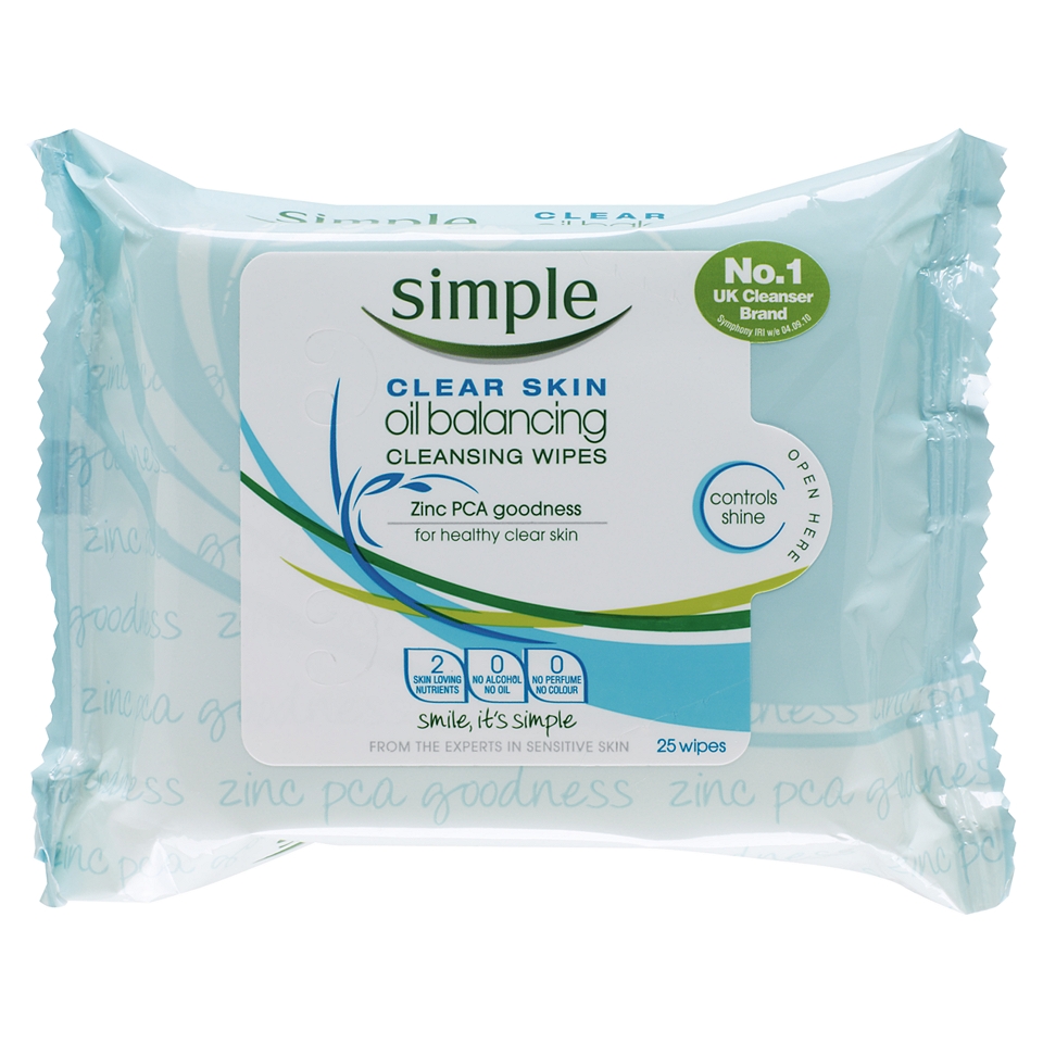 Simple Clear Skin Oil Balancing Cleansing Wipes 25s   Boots