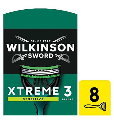 Wilkinson Sword Xtreme 3 Sensitive Men's Disposable Razors x 8, Men's razor for Sensitive Skin