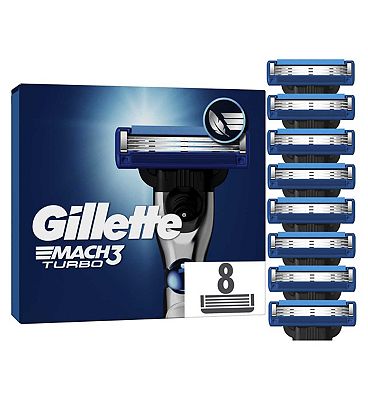 Gillette Mach3 Turbo Mens Razor Blade Refills, 8 Pack