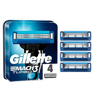 Gillette Mach3 Turbo Mens Razor Blade Refills, 4 Pack