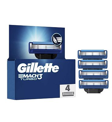 Gillette Mach3 Turbo Mens Razor Blade Refills, 4 Pack