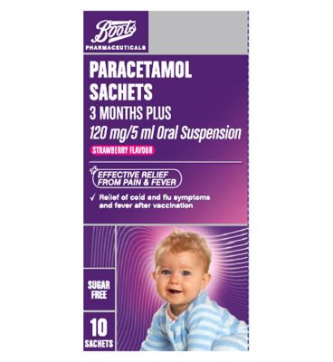 Boots Pain Relief Paracetamol Suspension 3 Months plus 10 Sachets on