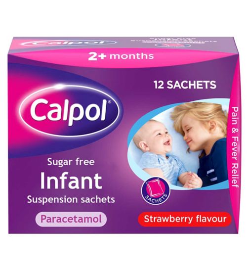 Calpol 120mg/5ml Sugar Free Infant Oral Suspension Strawberry Flavour 2+ Months 12 x 5ml Sachets