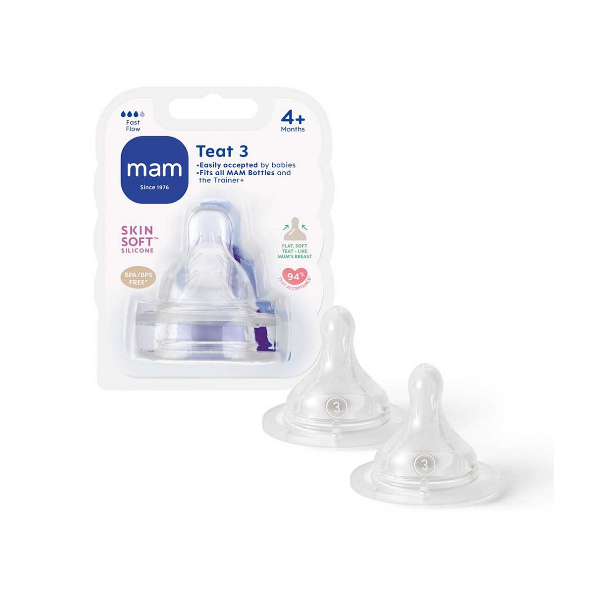 MAM Size 3 Fast Flow Teats, 2 Pack