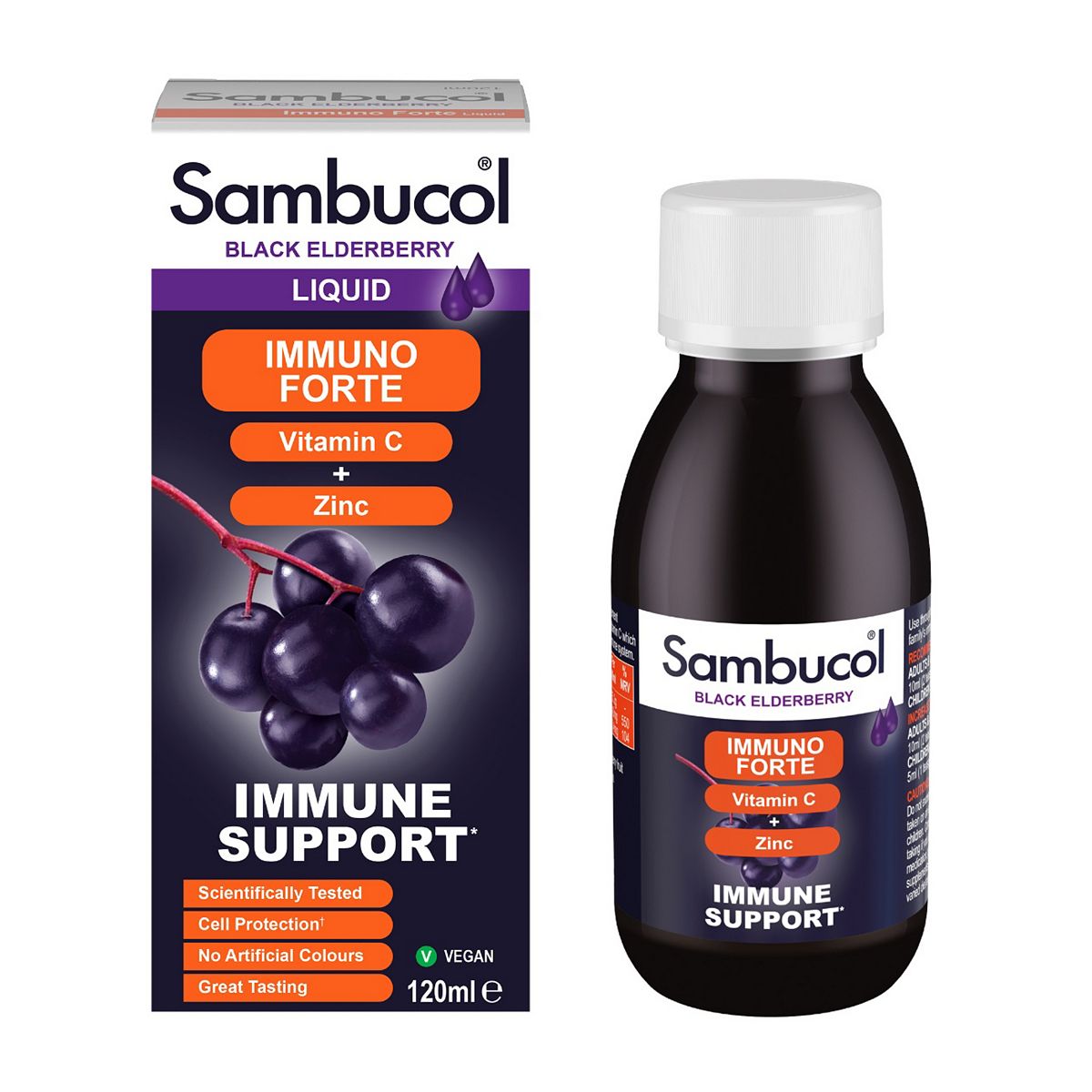 Sambucol Immuno Forte Black Elderberry Liquid Extract 120ml with Vitamin C & Zinc