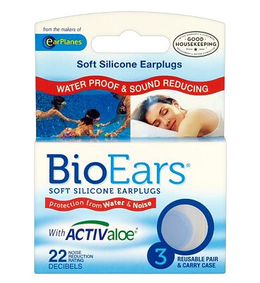 BioEars Soft Silicone Earplugs with activ aloe - 3 pairs