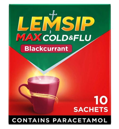 Lemsip Max Cold & Flu Blackcurrant Sachets - Paracetamol 10 Sachets
