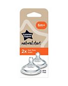 Tommee Tippee Natural Start Baby Bottle Teats, Fast Flow, 6+ Months, Breast-Like, Anti-colic Valve, Soft Silicone, Pack of 2