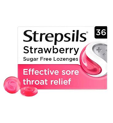 Strepsils Strawberry Sugar Free Sore Throat Lozenges 36s