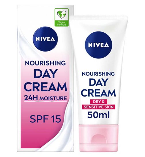 NIVEA 24H Moisture Nourishing Day Cream for Dry & Sensitive Skin SPF15 50ml