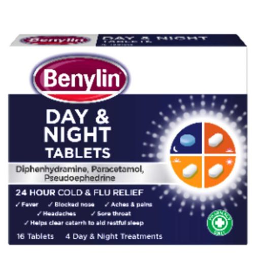 Benylin 24 Hour Cold and Flu Relief Day and Night Tablets - 16 Tablets