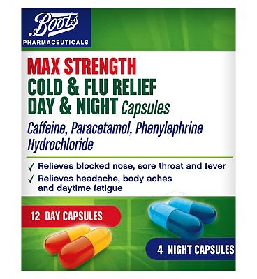 Boots Max Strength Cold and Flu Day and Night Capsules OCo 12 day and 4 night