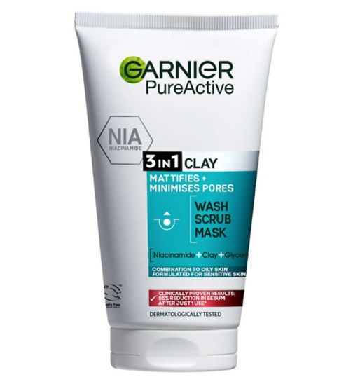Garnier Pure Active 3in1 Clay Mask-Wash-Scrub For Oily Skin 150ml