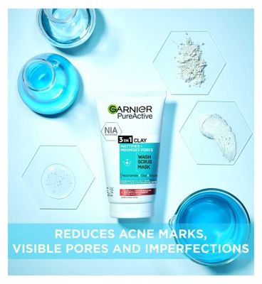 Garnier Pure Active 3in1 Clay Mask-Wash-Scrub For Oily Skin 150ml (2)
