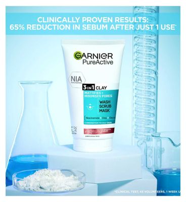 Garnier Pure Active 3in1 Clay Mask-Wash-Scrub For Oily Skin 150ml (4)