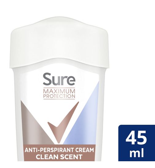Sure Maximum Protection Anti-perspirant Cream Stick Clean Scent for 3x stronger* sweat protection 96h protection deodorant 45ml