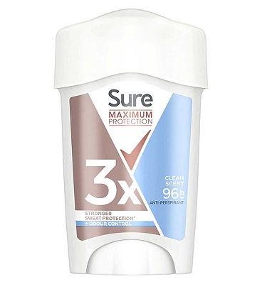 Sure Maximum Protection Anti-perspirant Cream Stick Clean Scent for 3x stronger* sweat protection 96