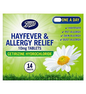 Boots Hayfever & Allergy Relief 10mg Tablets Cetirizine Hydrochloride (14 tablets)