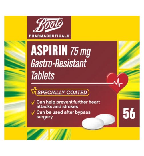 Boots Pharmaceuticals Aspirin 75 Mg Gastro Resistant Tablets 56 Tablets Boots
