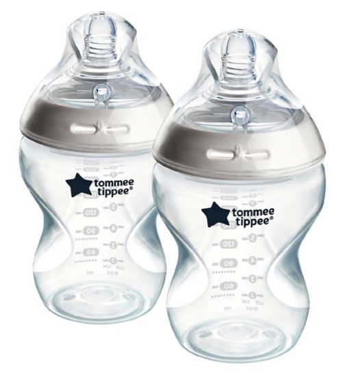 Tommee Tippee Closer to Nature Baby Bottles, 2 Pack, 260ml, with Slow Flow Breast-Like Teat with Anti-Colic Valve