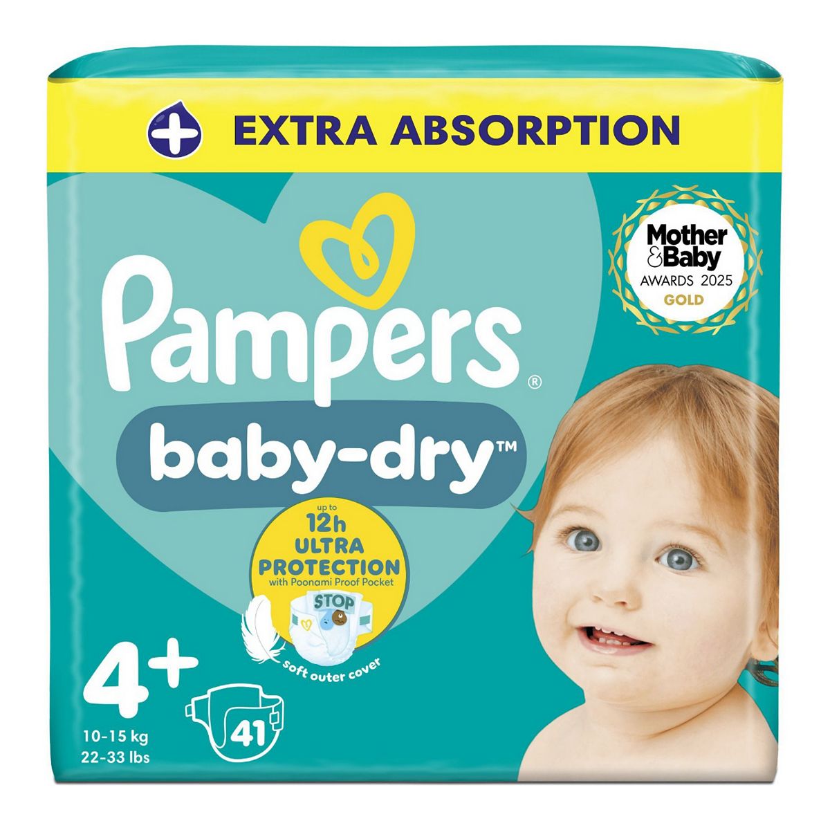 Pampers Baby-Dry Size 4+, 41 Nappies, 10Kg-15Kg, Essential Pack