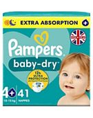 Pampers Baby-Dry Size 4+, 41 Nappies, 10-15kg, Essential Pack