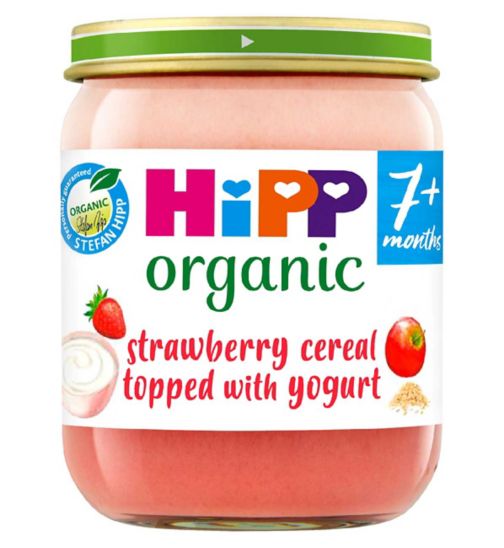 HiPP Organic Strawberry Cereal topped with yogurt Baby Food Jar 7+ Months 160g