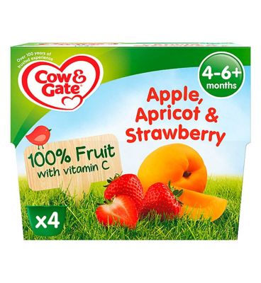 Cow & Gate Apple, Apricot & Strawberry Fruit Puree Pots 4-6+ Months 4x100g