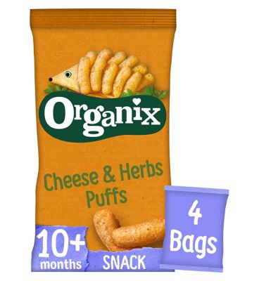 Organix Cheese & Herb Finger Food Toddler Snack Corn Puffs Multipack 4x15g