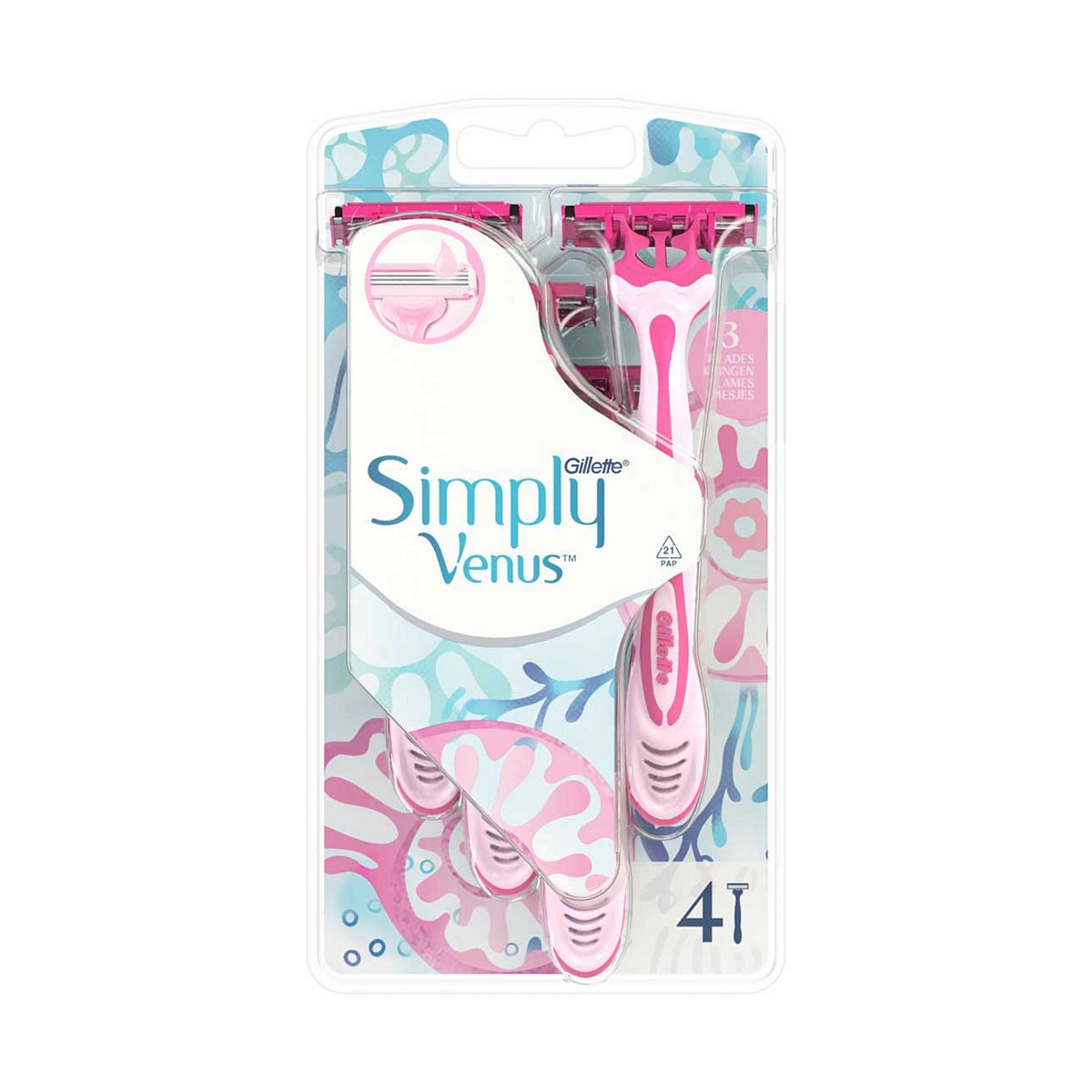 Gillette Venus Razors, Simply 3 Blade Disposable Women's 4 Pack