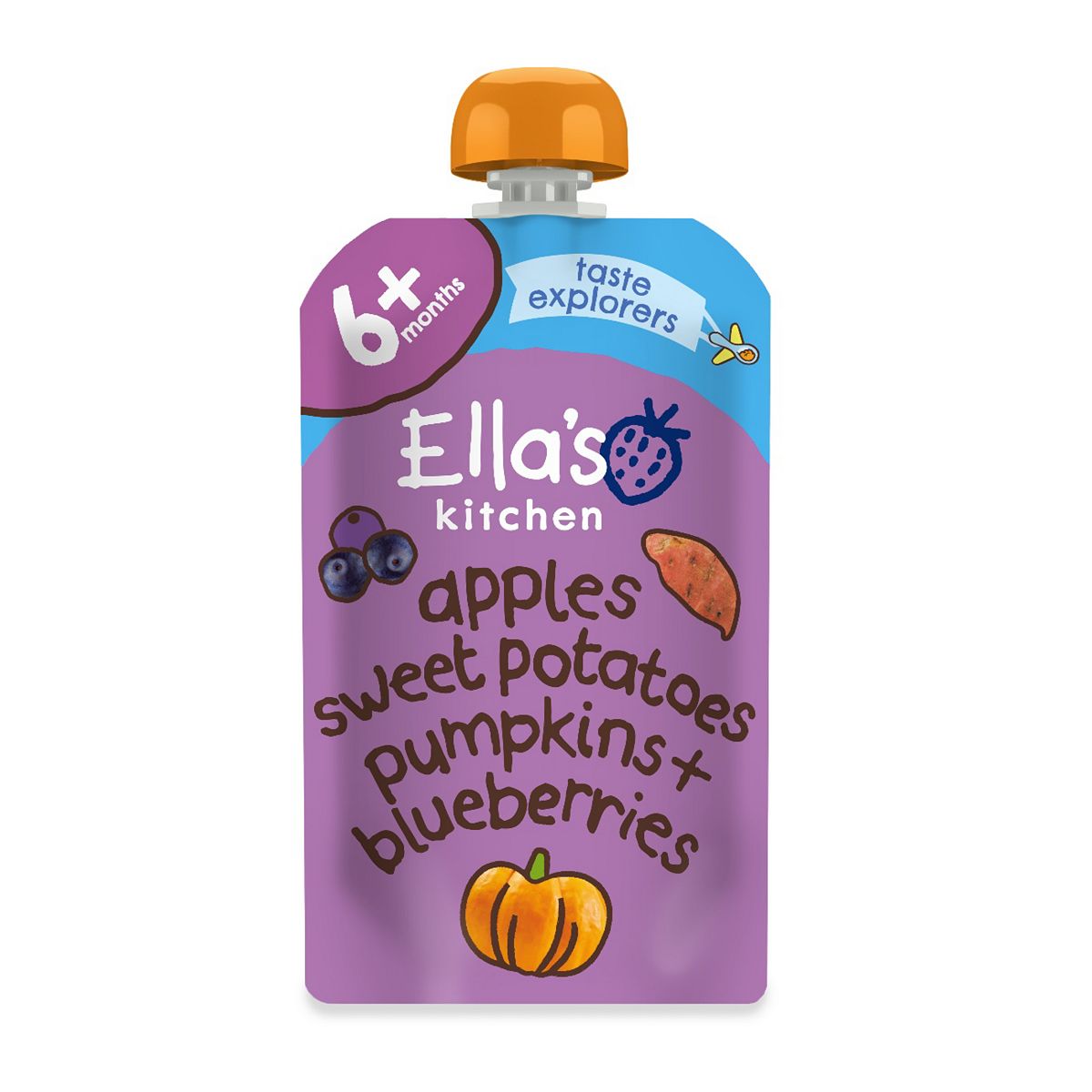Ella's Kitchen Organic Apples Sweet Potatoes Pumpkins And Blueberries Baby Food Pouch 6 Plus Months 120g