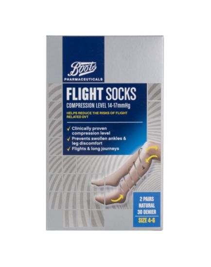 Boots Knee Highs Flight Socks 14-17mmHg Natural Size 4-6 (2 Pairs)
