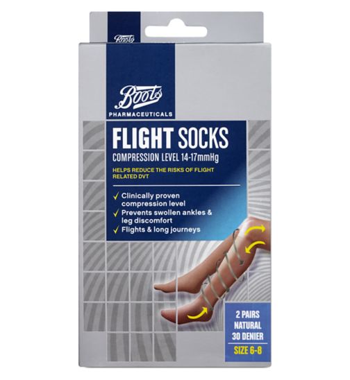 Boots Knee Highs Flight Socks 14-17mmHg Size 6-8 (2 Pairs) - Boots Ireland