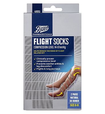 Boots Knee Highs Flight Socks 14-17mmHg Size 6-8 (2 Pairs) - Boots